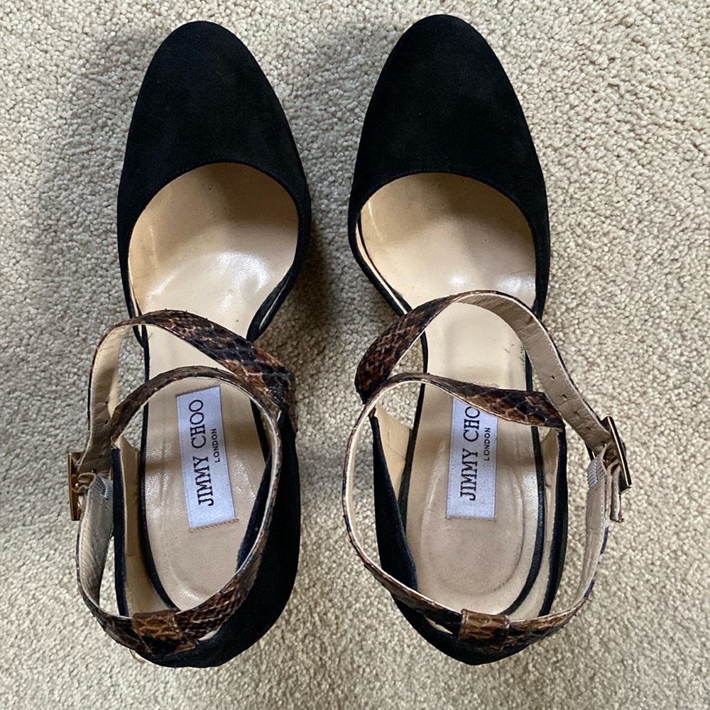 Jimmy Choo Suede & Snake Skin Mary Jane Heels